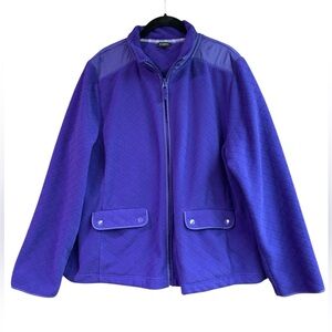Talbots Womans Purple Long Sleeve Quilted Fleece Full Zip Jacket Size XL